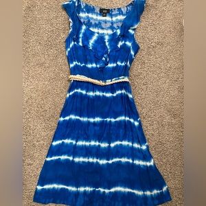 AGB size small blue & white ruffle neck dress